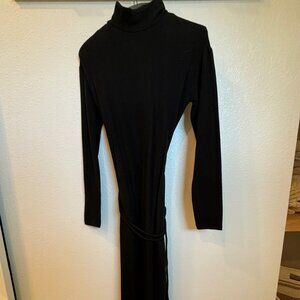 Vince Mock Neck Tie-Waist Long Sleeve Knit Midi Dress